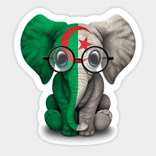 Baby Elephant with Glasses and Algerian Flag Sticker